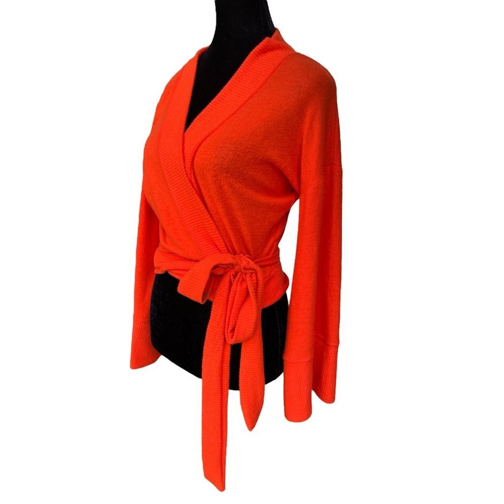 Free People Beach Anthropologie Orange Long Sleeve Knit Wrap Top Oversized XS